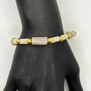 Freshwater Pearl Shells Agate Gemstone bracelet Real 18k Gold Plated Spacers NEW
